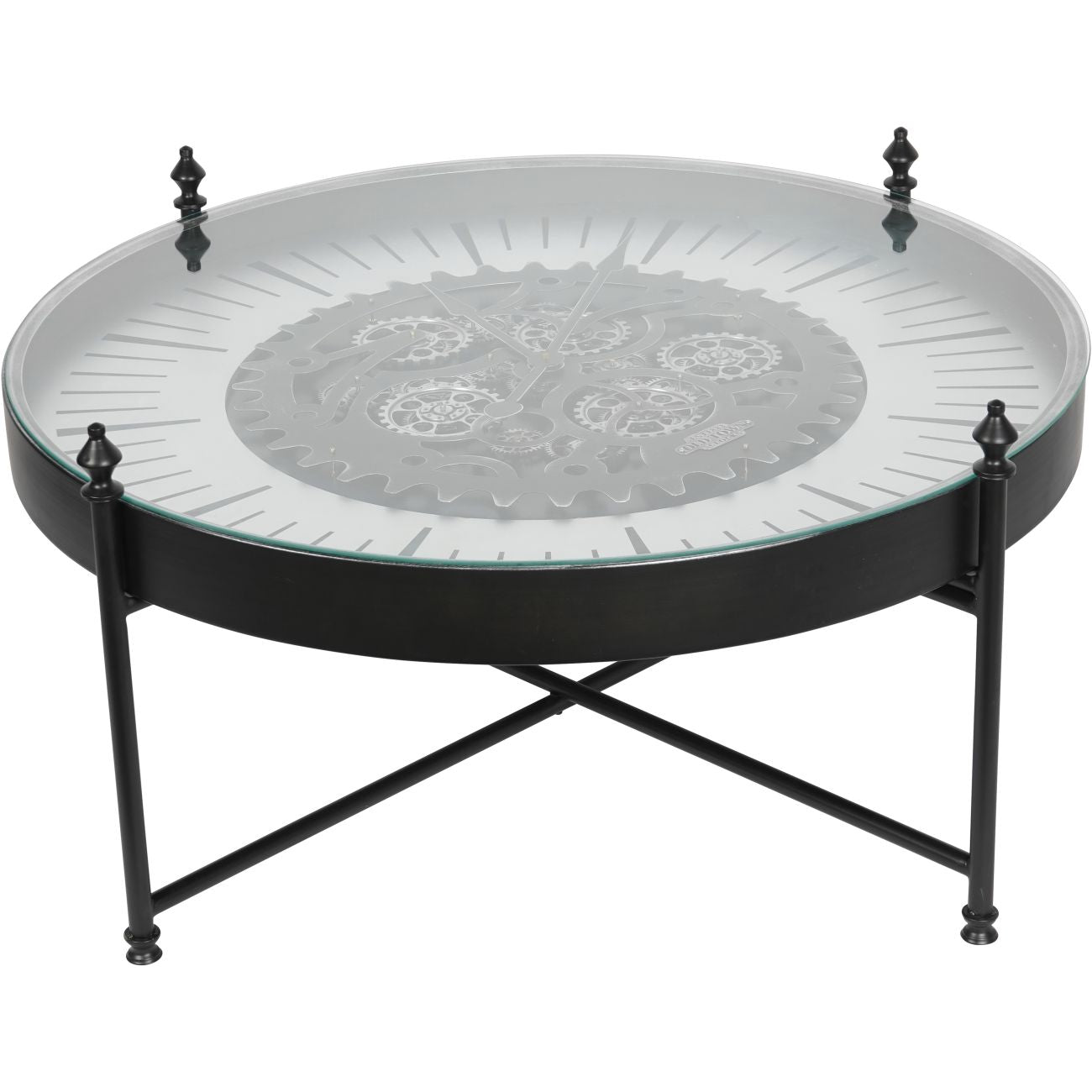 Palladium Black & Glass Moving Dials Clock Coffee Table